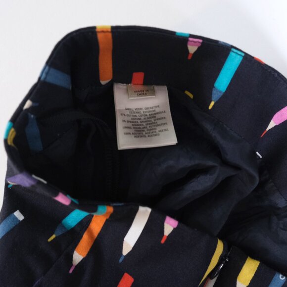 Anthropologie Elevenses Archival Collection Navy Pencil Print sz 2P 2 Petite EUC - Picture 4 of 4